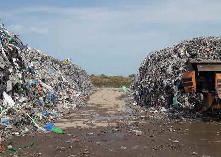 Stockpiles of waste at a site in Cardiff